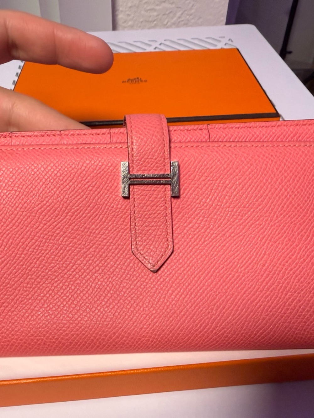 Hermes Pink Epsom Leather Bearn Long Wallet - Picture 3 of 10